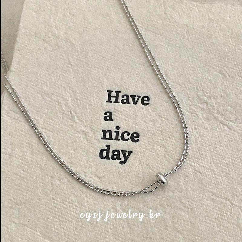 Korean Double Layer Rotating Bead S925 Sterling Silver Necklace for Women - Light Luxury Clavicle Chain