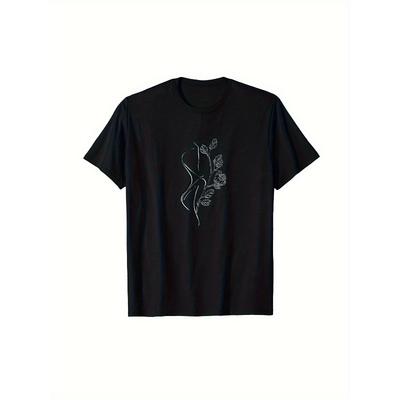 Europejski Rozmiar Minimalistyczny, Rysunek Linii, Kobieta, Prosty Kwiat, Peonia T-shirt