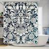 Vintage Floral Shower Curtain with Soft Waterfall Effect for Bathroom Decor Navy White Elegant Print, Durable Waterproof Fabric