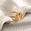 European & American Retro French 18K Gold-Plated Sun Face Ring with Diamonds for Women