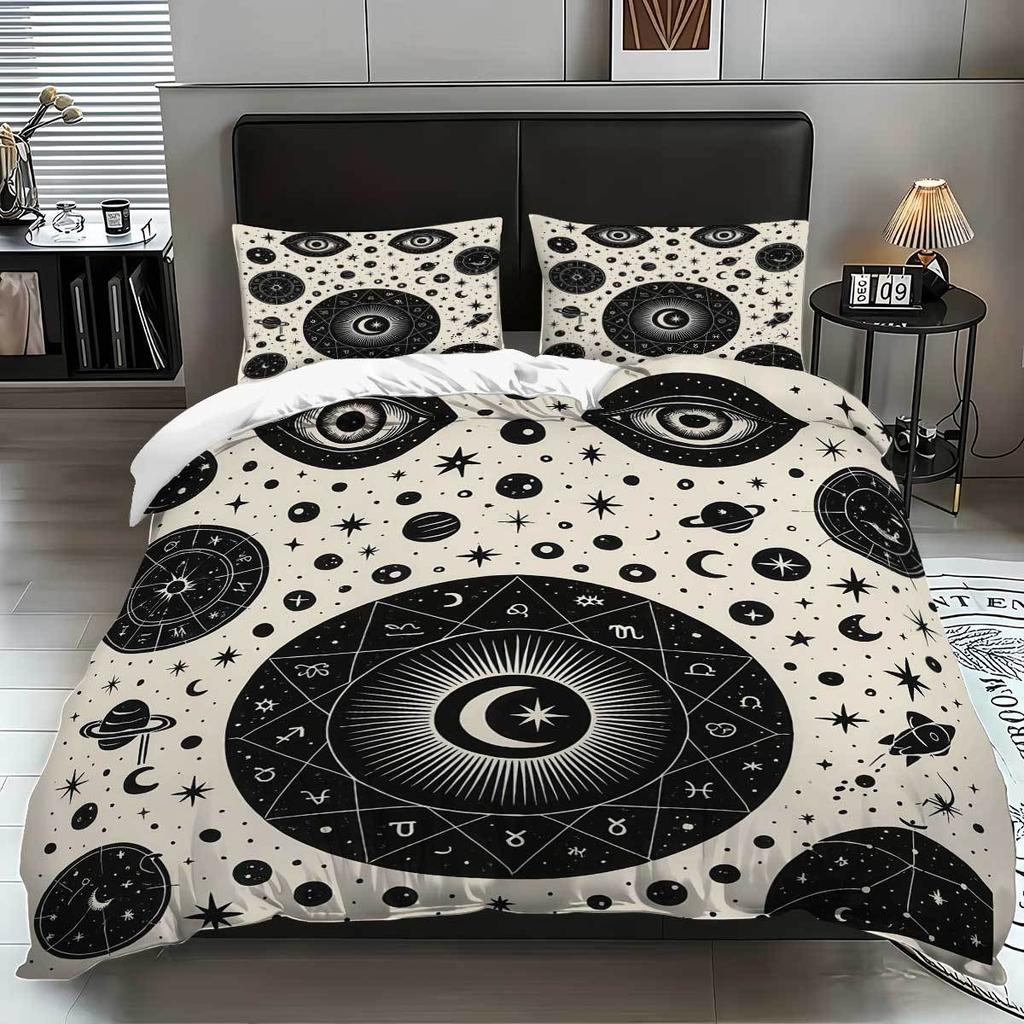 Quilt Cover Three-Piece Sun And Moon 3D Digital Printing Bed Kit Grinding Quilt Cover Pillowcase