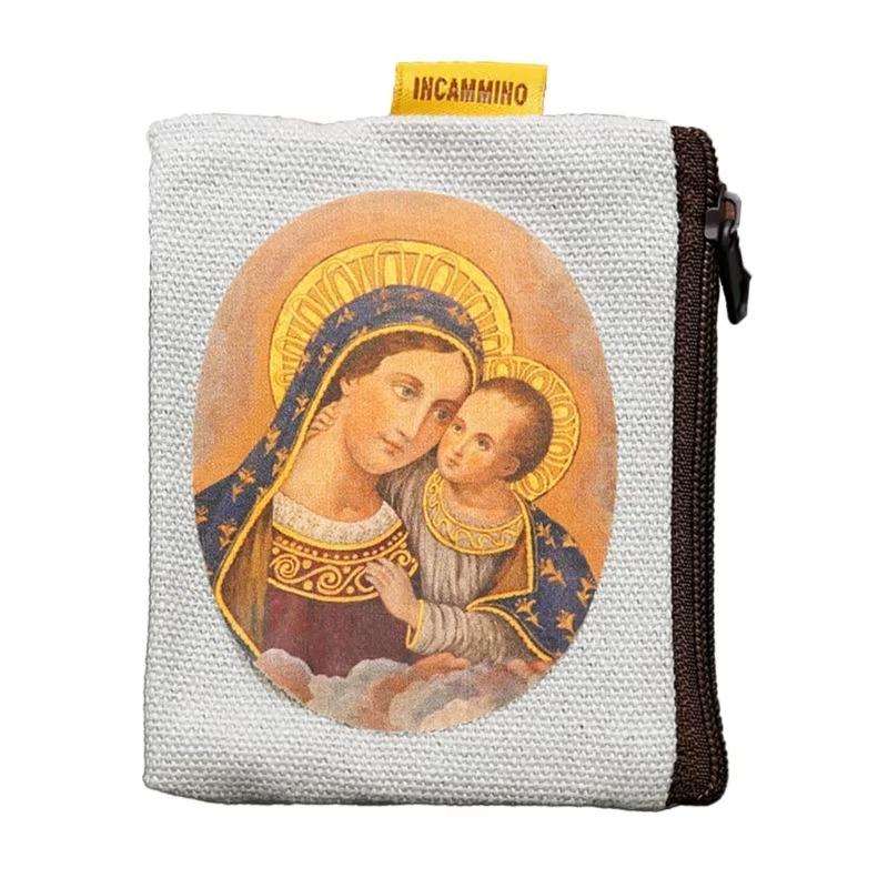 Bolsa para Rosario Católico de 9x7cm, Monedero Porta Rosario, Bolsa para Cuentas con Cremallera para Almacenamiento de Oración