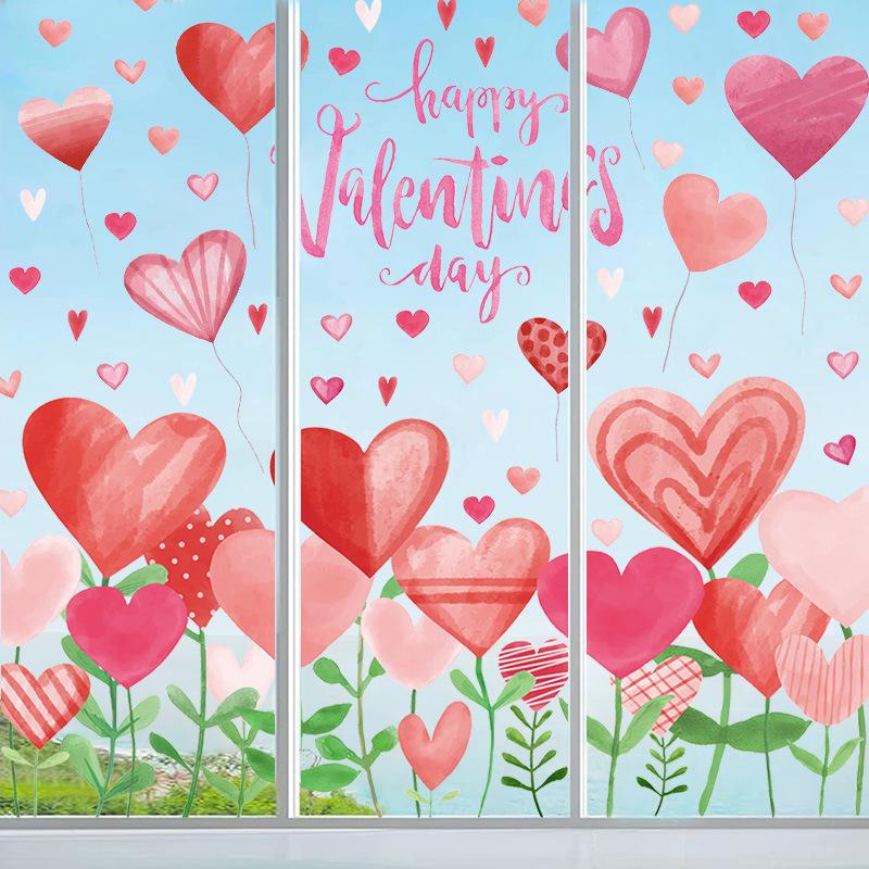Heart Love Glass Window Stickers 3D Valentine's Day Scene Decoration Background Glass Static Wall Stickers Creating Holiday