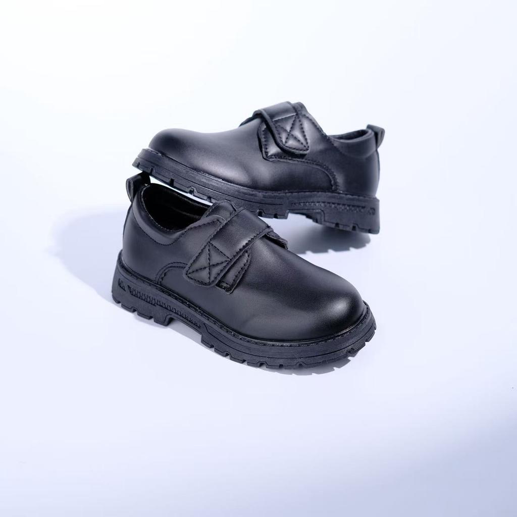 Foreign trade wholesale 2026 new pure black student season school shoes British style African children's shoes PU leather boys' leather shoes