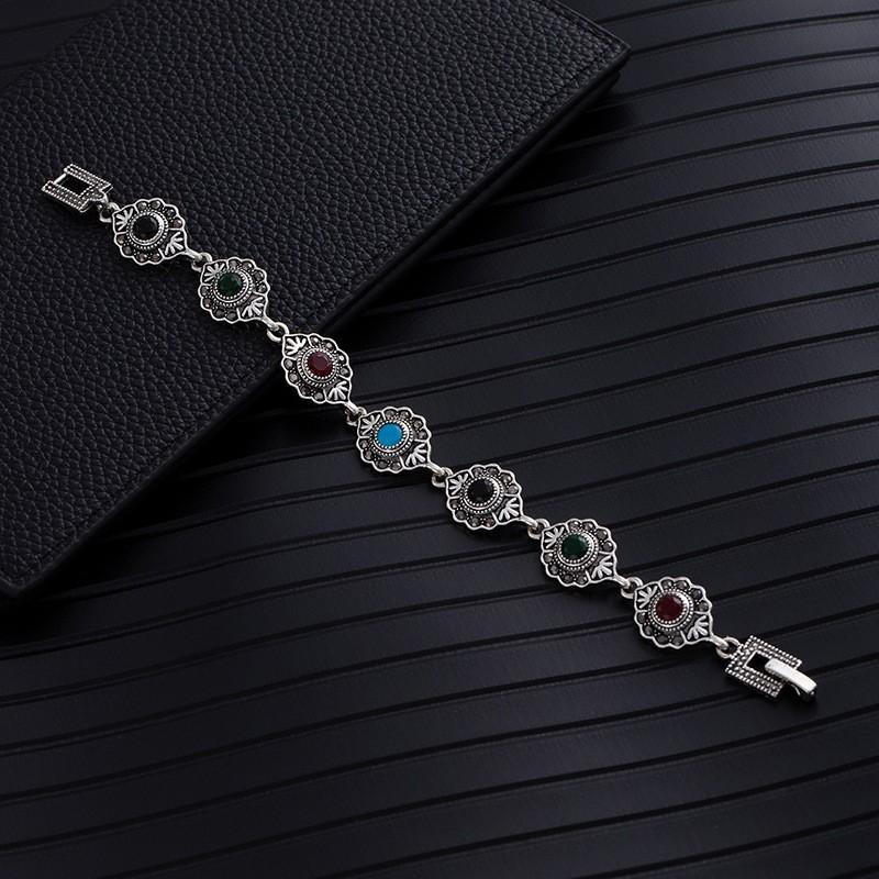 Vintage Western Geometric Bracelet Women'S Premium Ethnic Style Emerald Bracelet Elegant Flower Bracelet Jewelry
