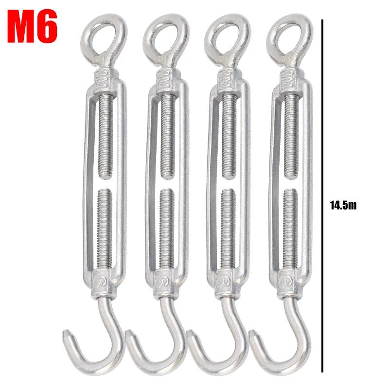 10/1Pcs Stainless Steel Hook Eye Turnbuckles Adjustable Wire Rope Tensioner Clothesline Tightener Marine Hardware M4 M5 M6