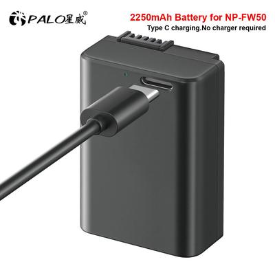 PALO NP-FW50 NP FW50 Battery 2250 mAh with Type-C Charge Input for Sony Alpha A6500 A6300 A6000 A5000 A3000 NEX-3 A7 A7M2 A7R 7SM2 7M2