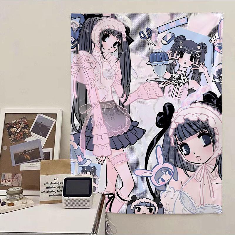 Cute Japanese Style Anime Tapestry for Girls Bedroom Dorm Wall Hanging Decor Photo Background Headboard Design