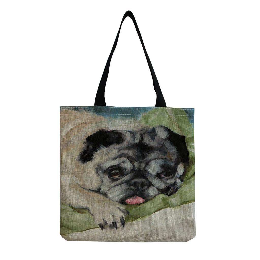 Women Vintage Linen Tote Bag - Large Capacity Dog Print Shoulder Handbag for Casual & Grocery Shopping KTB