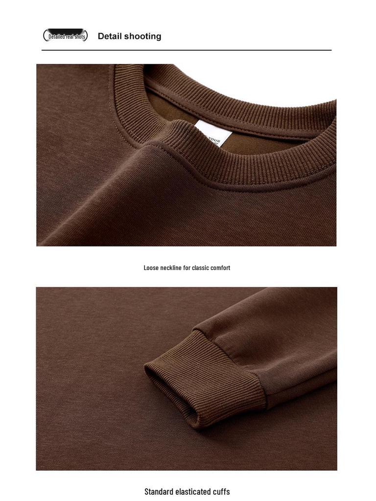 Unisex Fleece-Lined Crew Neck Sweatshirt - Solid Color, Loose Fit, Long Sleeve Base Layer for Autumn & Spring