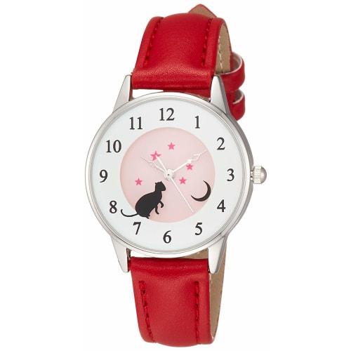 

Arias Amalfidia Analog Watch, Waterproof, Leather Strap, Cat Design, Pink Dial, WW19012A-95, Women s, Red