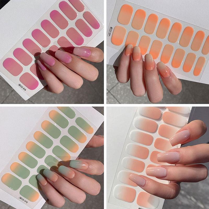 Gradient Color Nail Stickers Simple Waterproof Nail Sticker Semi-Cured Gel Nail Stickers Full Cover Self-Adhesive Manicure Patch