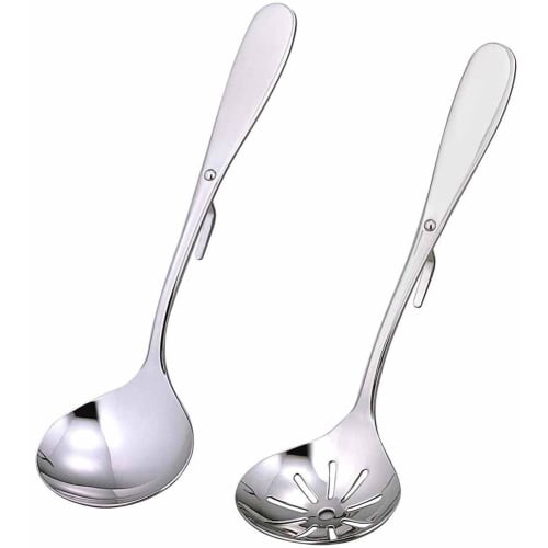 Shimomura Kihan Ladle Set of 2 for Pots and Pots [Made In Japan] Dishwasher Safe, Perfect for Serving, with Hooks and Holes for Scooping Ingredients O