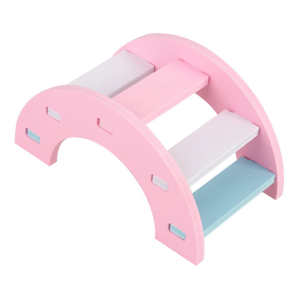 Wooden Hamster Play Bridge Toys Seesaw Activity Cage for Pet Guinea Mice Pink