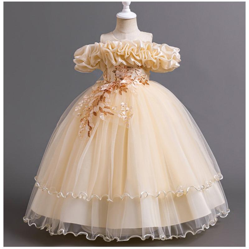 Girls Kids Princess Long Tulle Dress Birthday Party Formal Occasion Dress