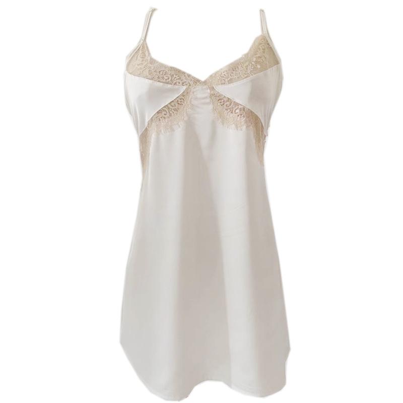 Night Sleep Dress Women Underwear Lingerie Sling Lace Embroidery VNeck Sexy Nightdress Silk Nightgown Cross Strap Halter Dress Set