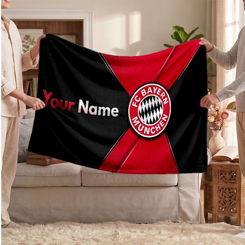 Gepersonaliseerde Fleece Deken van Bayern München met Voetbal Logo, Aangepaste Naam Tekst Zacht Warm Huis Plaid