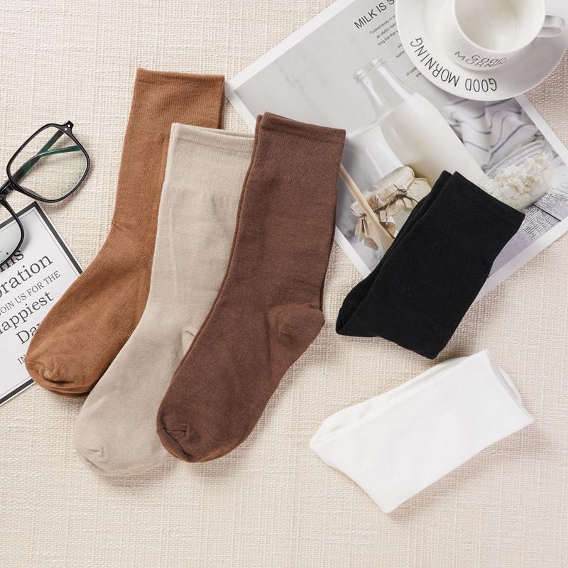 Japanische Damen-Socken mit mittlerer Wade, einfarbig, Bonbonfarben, atmungsaktiv, Baumwolle, hautfreundliche Socken
