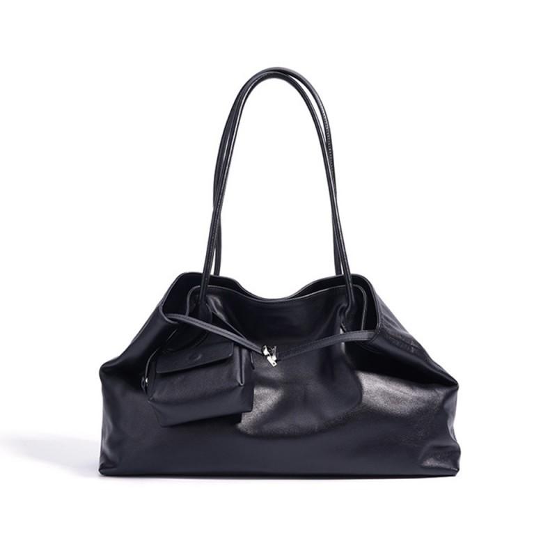 High-end Simple Versatile Niche Design Leather Large Capacity Commuting Bag Handbag Shoulder 42x11x25cm чёрный