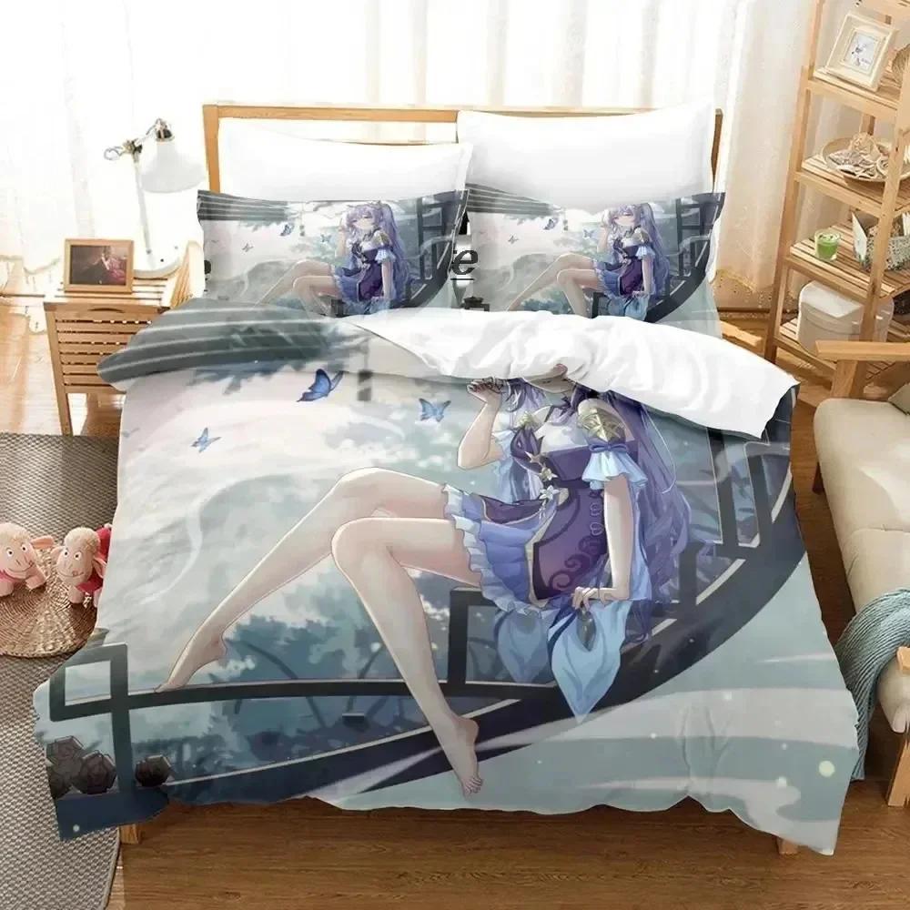 Game Genshin Impact Kamisato Ayaka Bedding Set Printed With Pillowcase Bed Duvet Cover Soft Single Double Queen Super King Size