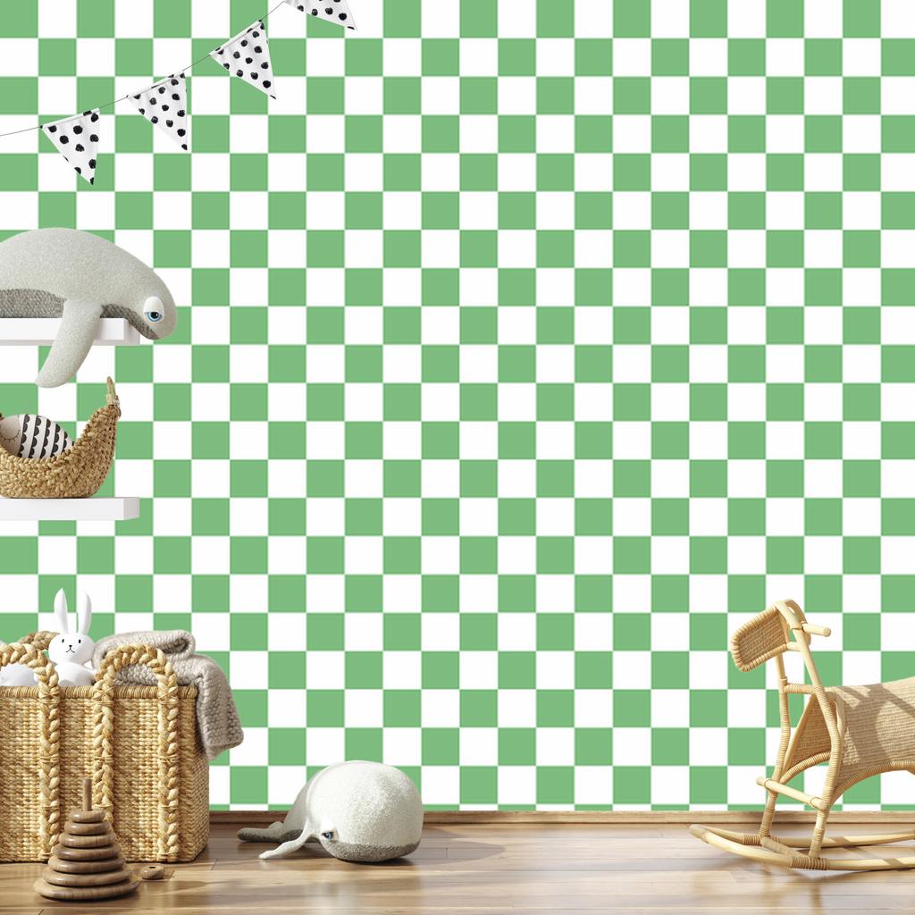 Checkerboard Wallpaper White, Green and Mint for Living Room and Bedroom 50x1000