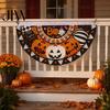 Reusable Holiday Porch Sign Halloween Semi Circle Bunting Banner, Pumpkin Bat Yard Decor, Decorative Fan Shaped Flags Spooky Festive Hanging Flag for