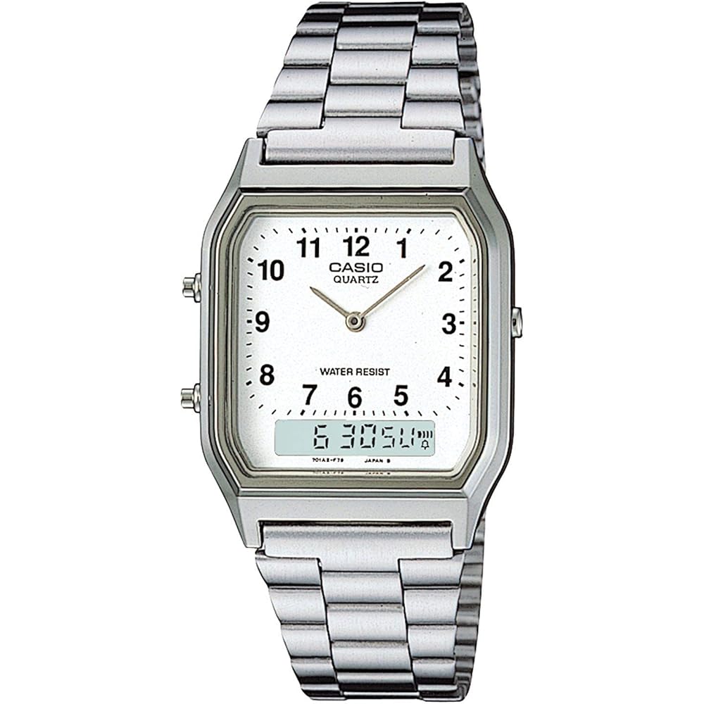 Casio Ana-Digi Watch AQ230A-7B Silver Stainless Steel Water Resistant Casual Timepiece