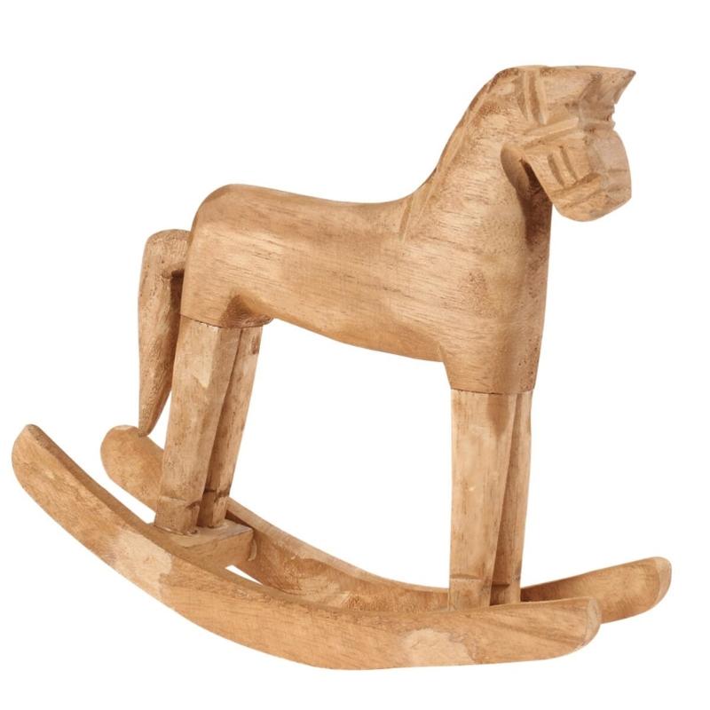 Shelf Horse Figurine in Natural Wood Finish, Small Rocking Horse Piece for Entryway Display, Cabinet Placement, Desk Styling, or Photo Scenes