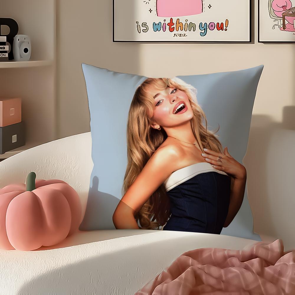 Modern Pop Beautiful Singer SSabrina Carpenter Cushion Cover Pillowcase Short Plush Invisible Zipper Room Sofa Cushion Cover
