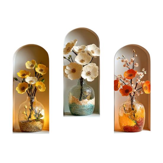 

3 Pcs 3D Flower Vase Wall Stickers Faux Flower Wall Art Self-Adhesive Floral Blossom Wall Decals for Bedroom Living Room A
