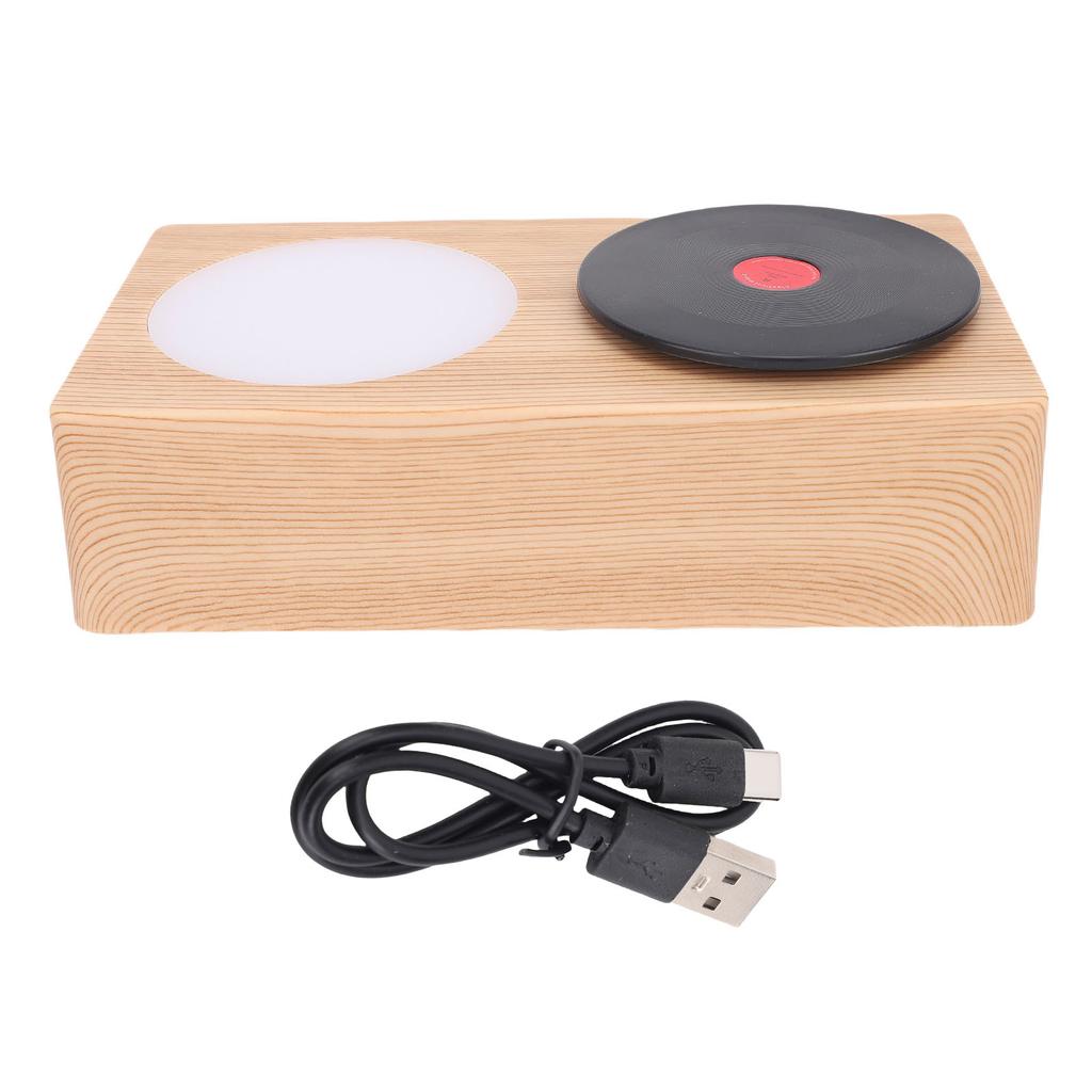 Record Player Bluetooth Speaker with Night Light Wooden Bluetooth 5.0 3 Modes Portable Wireless Turntable Speaker for