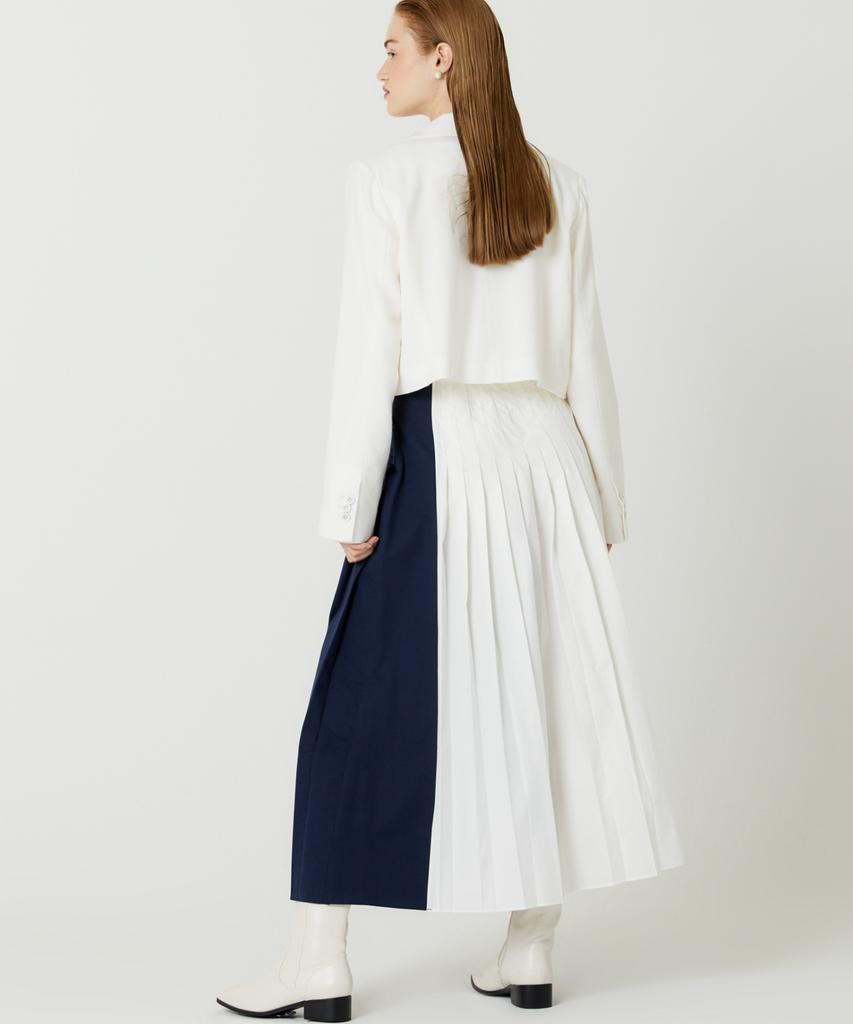 The Studio K Two-Way Cotton Pleated Long Skirt (Navy)