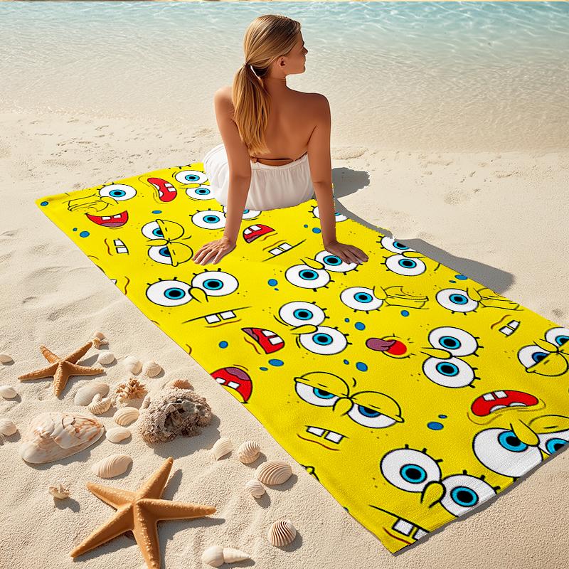 1Pc Spongebob Expressions Beach Towel, Quick Dry, Multi-Use for Beach Pool Gym Yoga Home Travel, Christmas, Halloween, Xmas Gift M929161