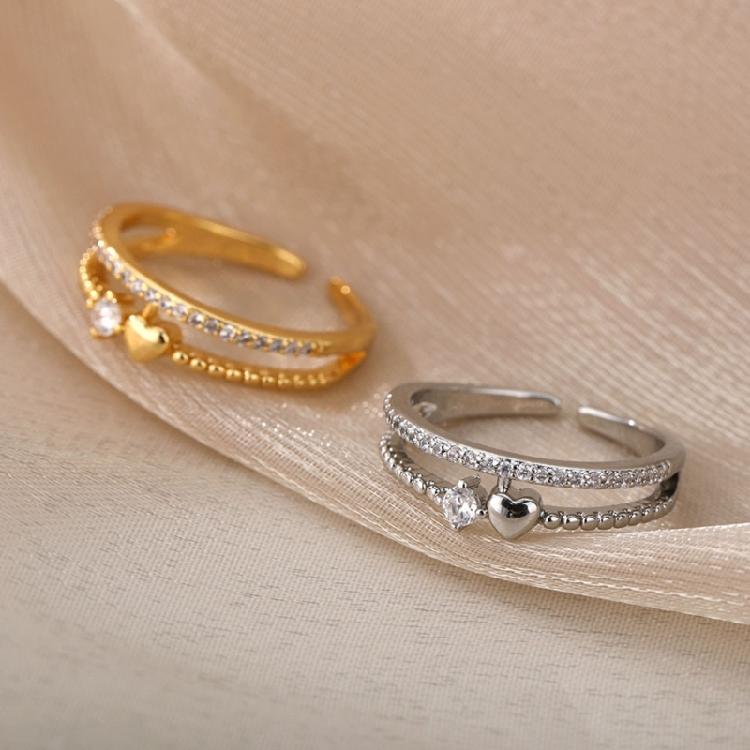 Elegant Adjustable Copper Heart Rings With Stones Portable Jewelry Gift for Her