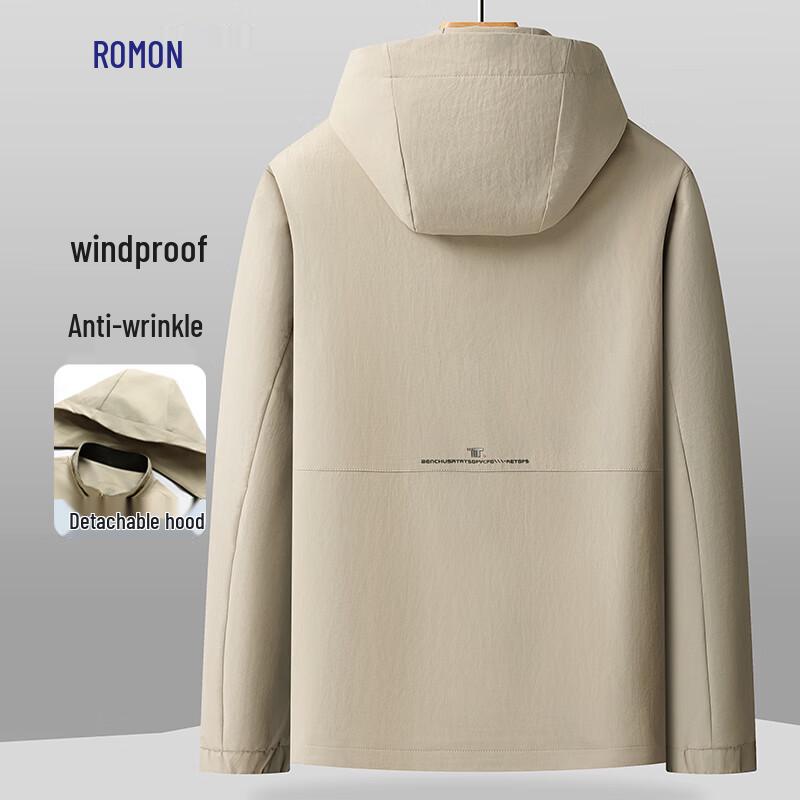 ROMON E Men's Windproof Anti-Wrinkle Removable Hooded Jacket