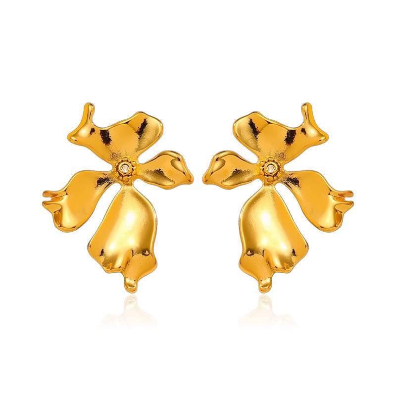 Exaggerated Stainless Steel Earrings European and American Fashion 18K Gold Plated Flower Stud Earring for Women Accessories