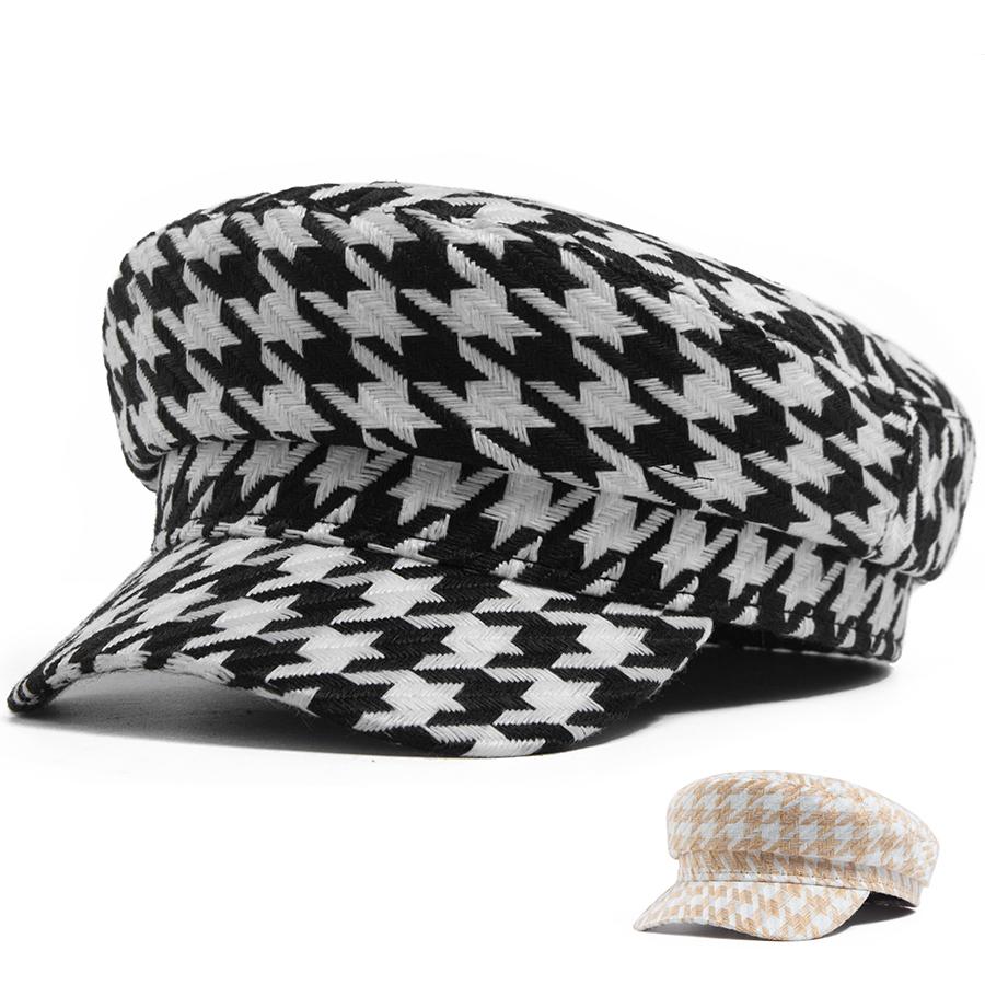 Visgraat Baret Nieuwsjongenspet Dames Vintage Geruit Bakkerspet Casual Vizier Platte Petten Dames Voor 56-58cm Hoofdomtrek