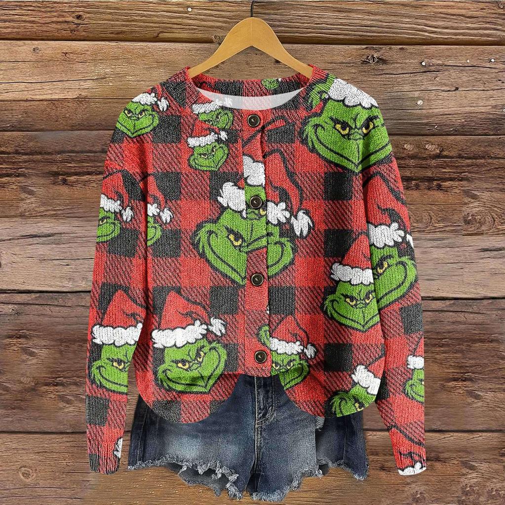 Women's Vintage Knit Button Print Cardigan Jacket