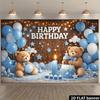 1Pcs Blue White 1st Birthday Bears Decoration Background Backdrop For Photo Studio Photo Booth Party