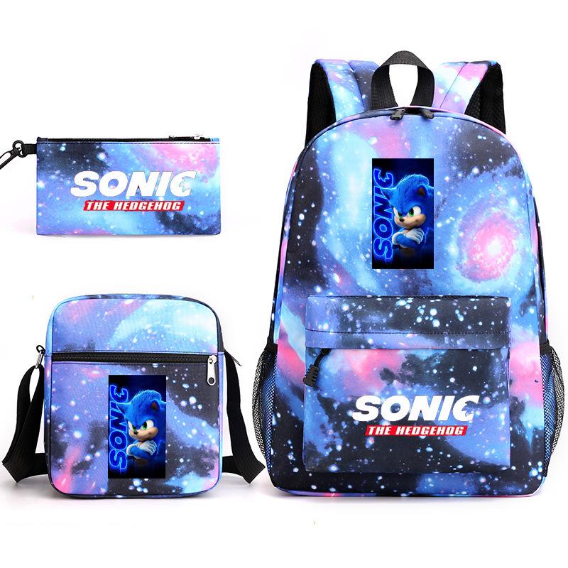 Backpack Sonic Student School Bag Cartoon Backpack Shoulder Bag Pencil Case Three-Piece Set