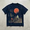Halloween Ghost Bicycle Graphic T‑Shirt Vintage Spooky Art Print Oversized Crew Neck Short Sleeve Unisex Casual Streetwear Tee Top for Daily Wear