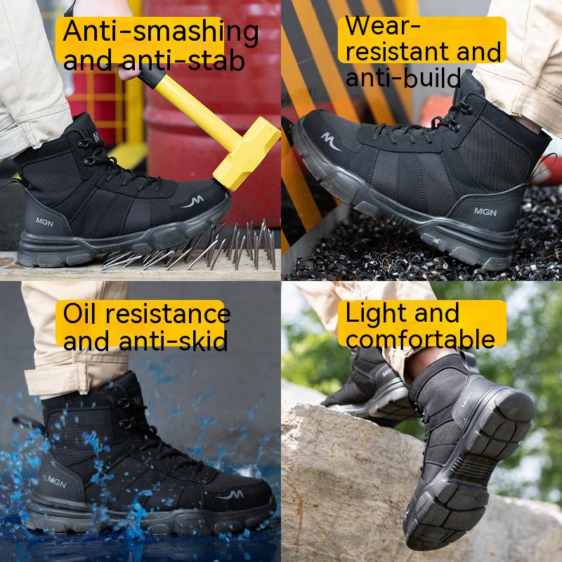 Safety Shoes Steel Toe Men Work Boots Anti-Smash Work Shoes Comfortable Industrial And Constructio Hiking Sneakers Black