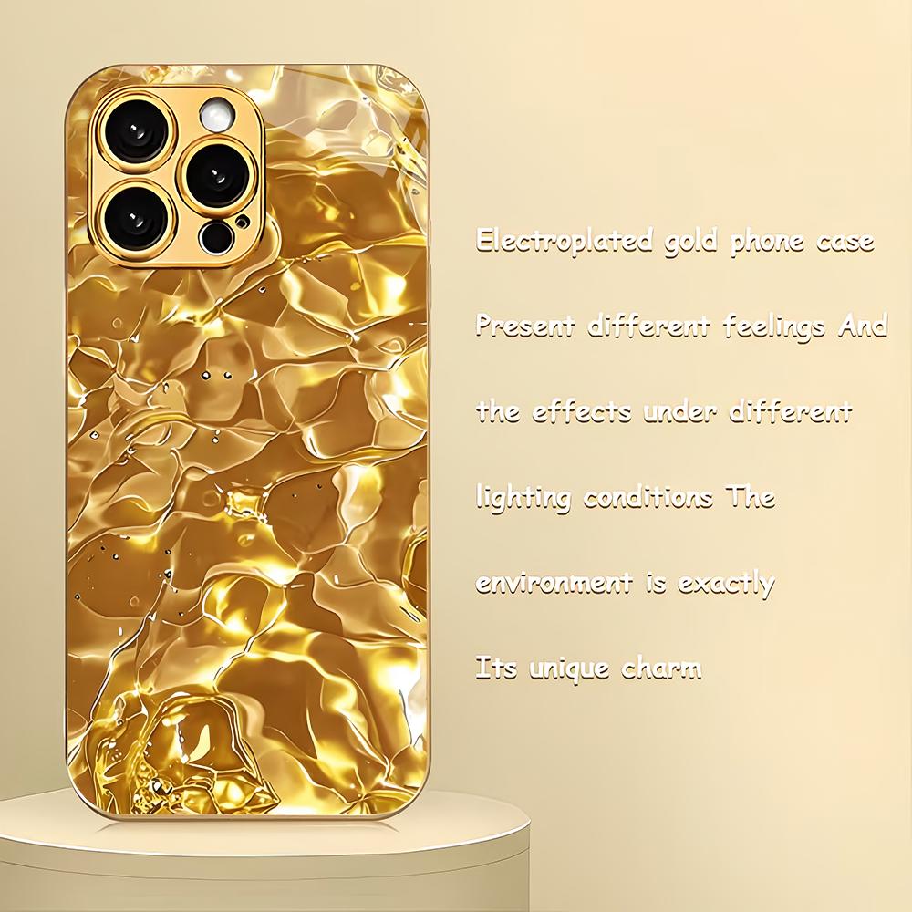 

Golden water ripple electroplated glass phone case suitable for iPhone 17 16 15 14 13 12 11 Pro/Max/Plus shockproof back cover iPhone 17ProMax