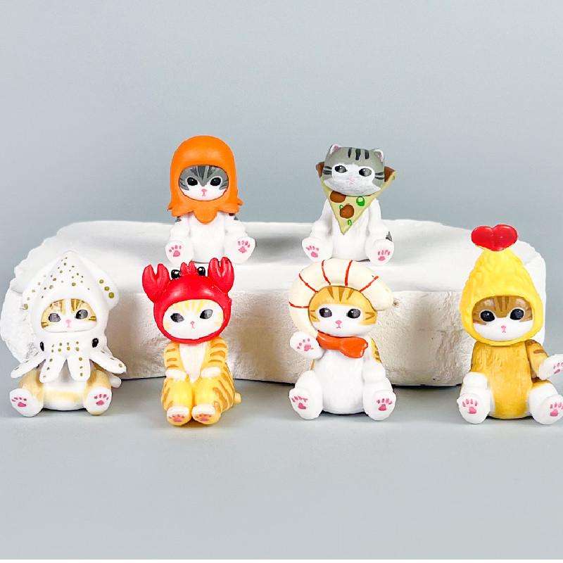 Mofusand Cute Cat Fried Shrimp Seafood Series Model Set Desktop Ornament For Collectors And Gift Enthusiasts