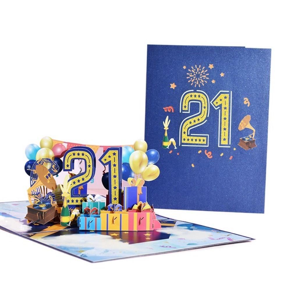 

Синяя 3D открытка с воздушным шаром Бумажная поздравительная открытка на годовщину Валентинов день style 5