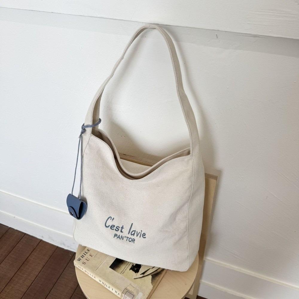 Korean Student Tote Bag Canvas Women's Armpit Bag Trendy Letter Shoulder Bag Handbag