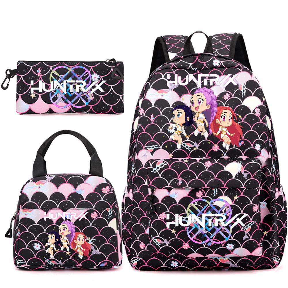 3Pcs/set Anime Cartoon Printed Backpack Handbag Pencil Case for Teenger Student Girl Boy Large Capacity Waterproof Bookbag