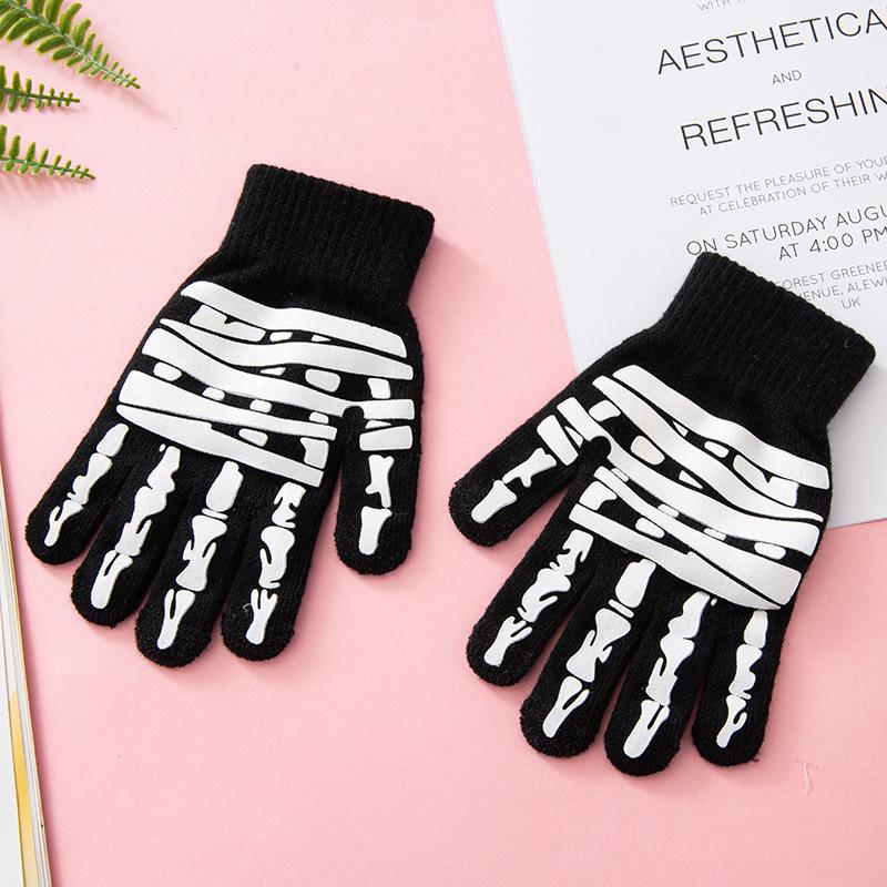 Mei Adult gloves Halloween skull, touch screen gloves Outdoor riding warm autumn and winter knitted gloves