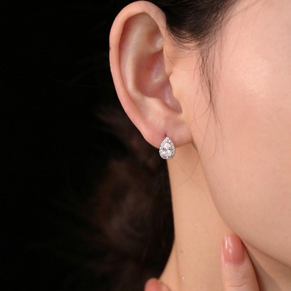 Pear Water Drop Zircon Hoop Earrings Mini Ear Buckle Light Luxury Teardrop Stud Earrings  Jewelry