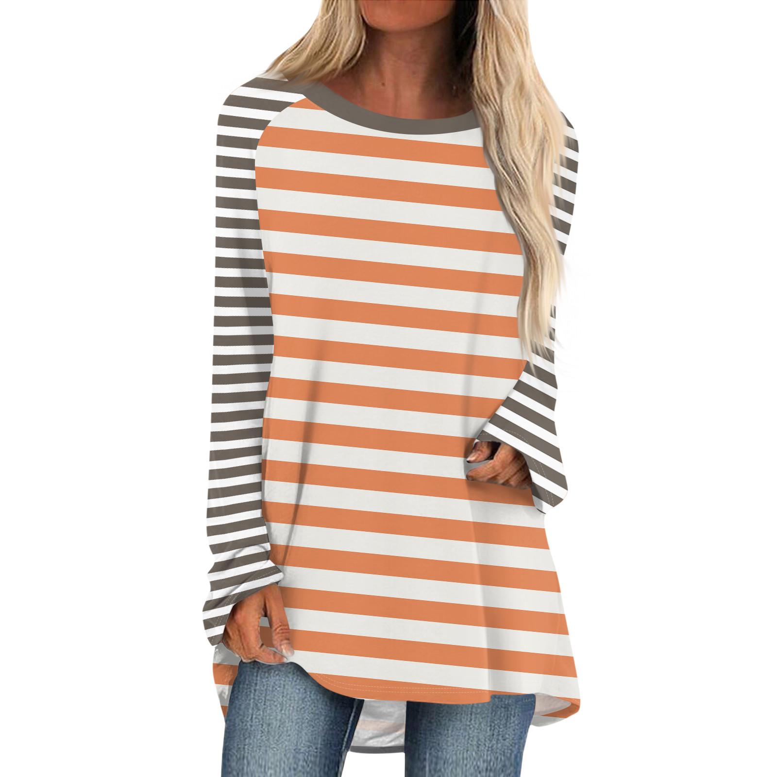 

Жіночий модний повсякденний топ із запущеними плечима з довгим рукавом і принтом у смужку міді L білий